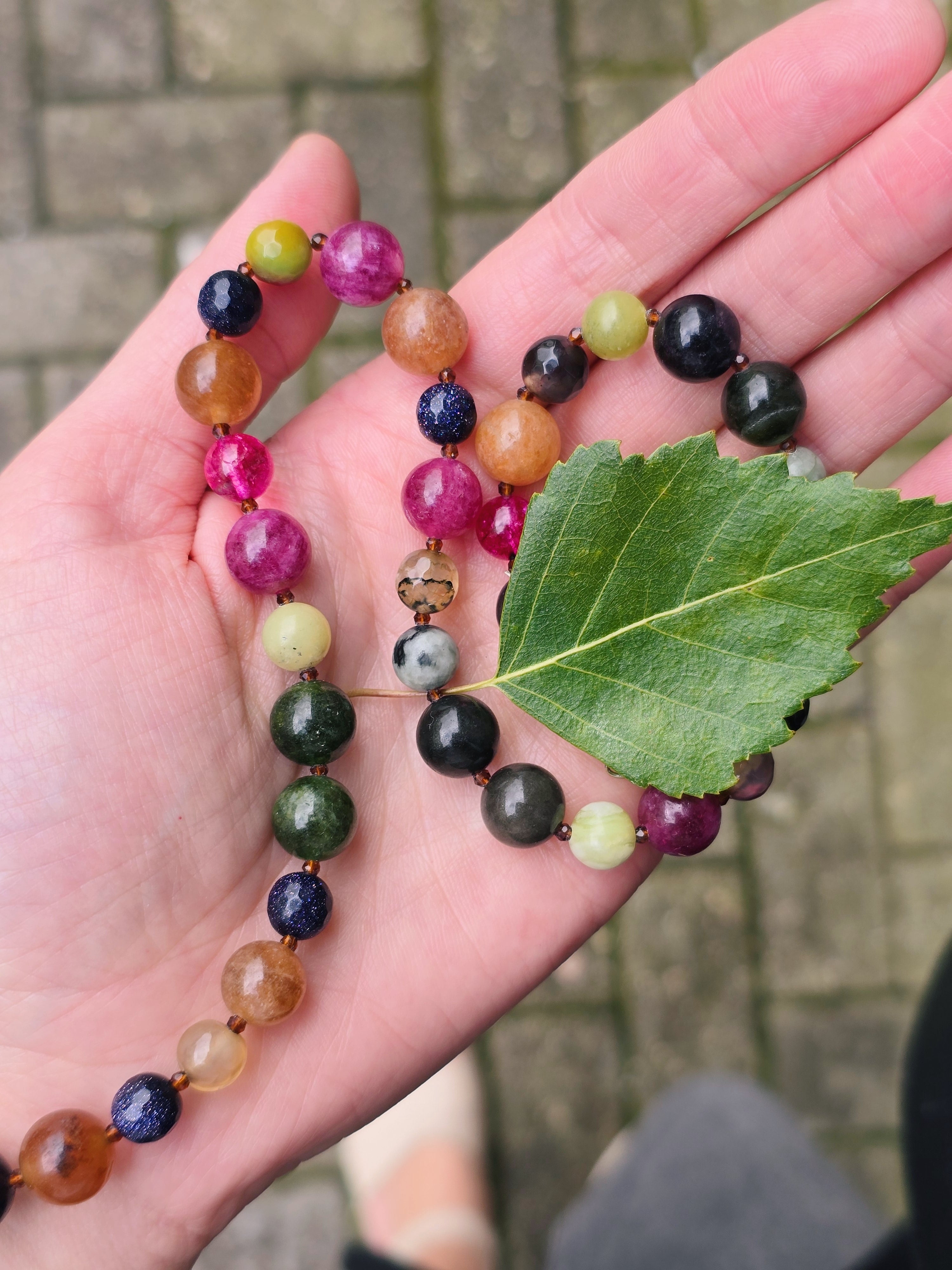 Multicolor various natural stones beaded necklace