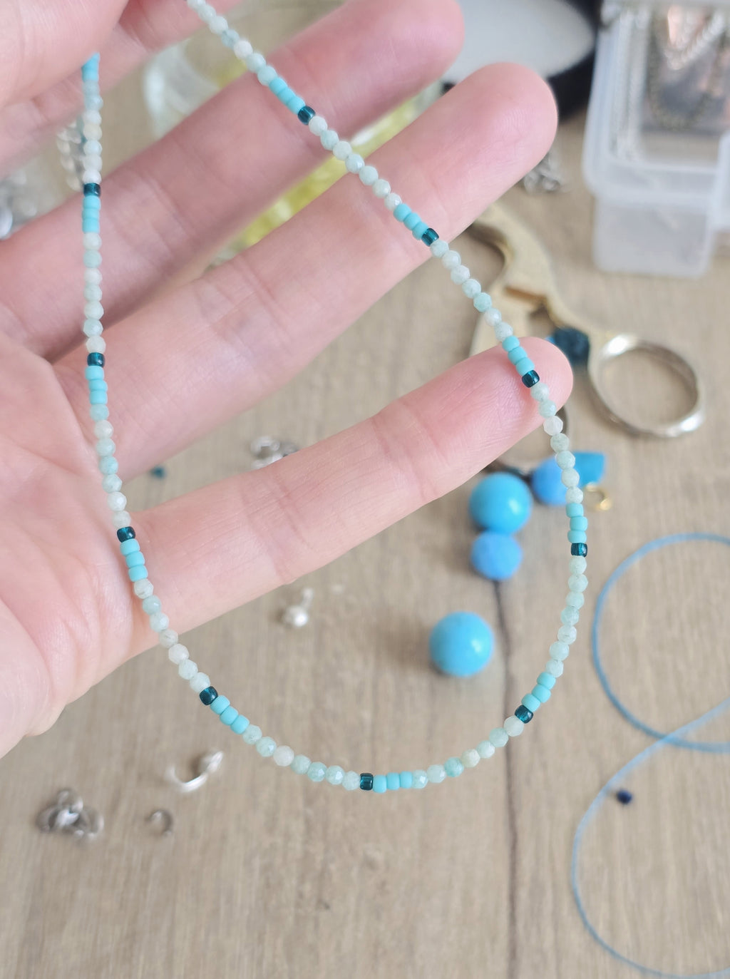 Creative process of colorful  jewelry making 
