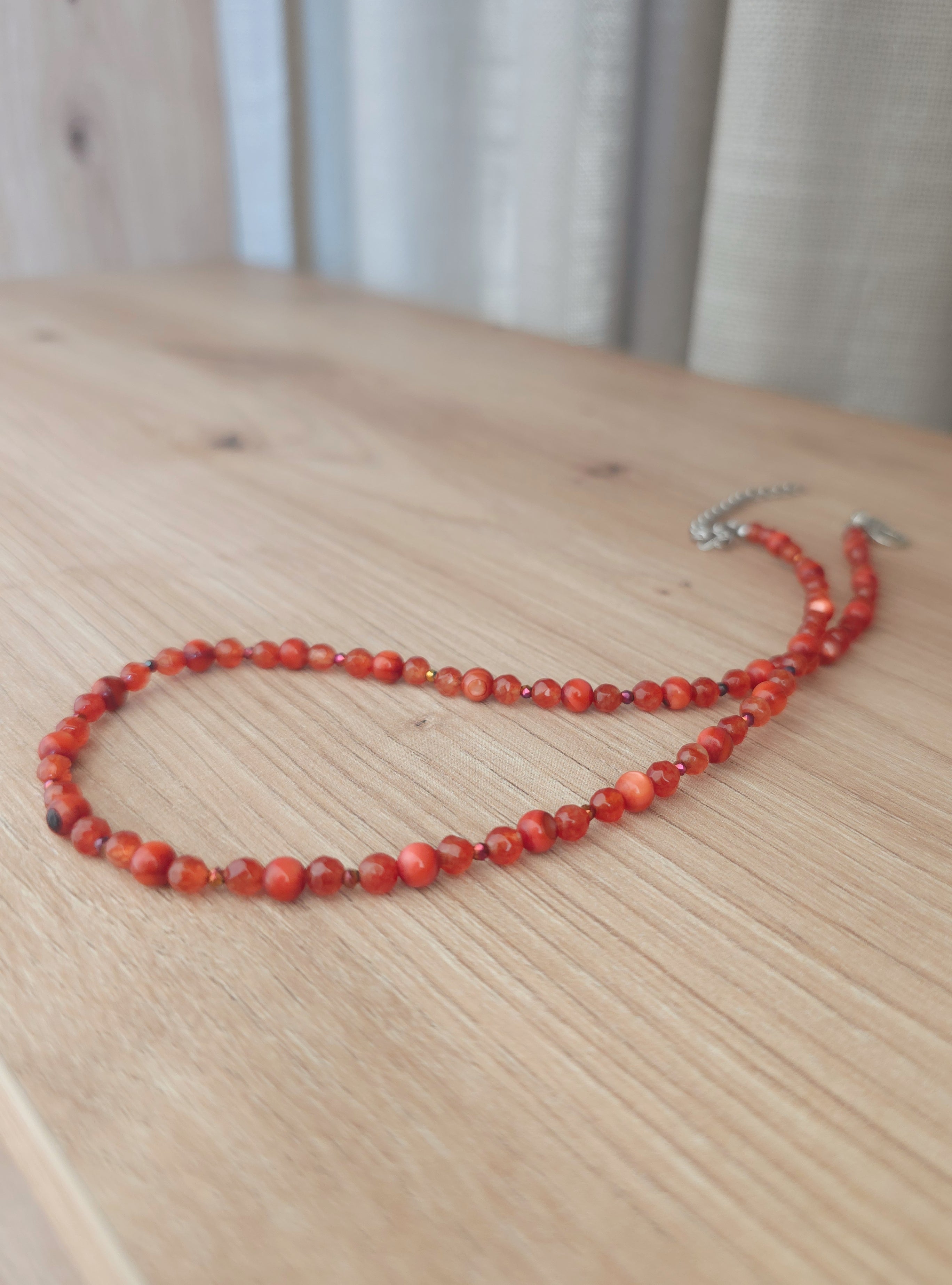 Terracotta orange agate stone and mother of pearl necklace