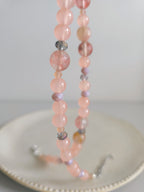 Gentle pink rose quartz and shiny beads necklace
