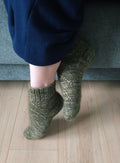 Forest green handknitted woolen socks. Foot size 24cm