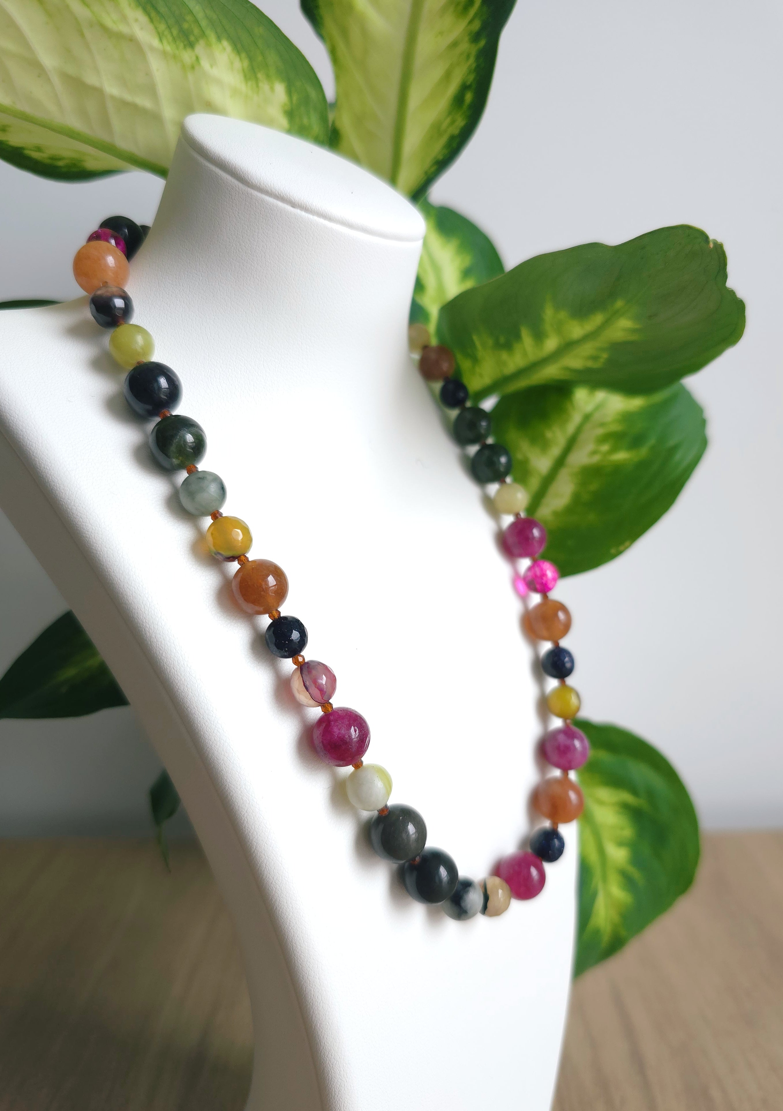 Multicolor various natural stones beaded necklace