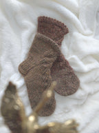 Beige, lace texture knitted socks. Foot size 24cm
