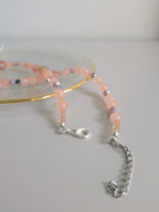 Gentle pink rose quartz and shiny beads necklace